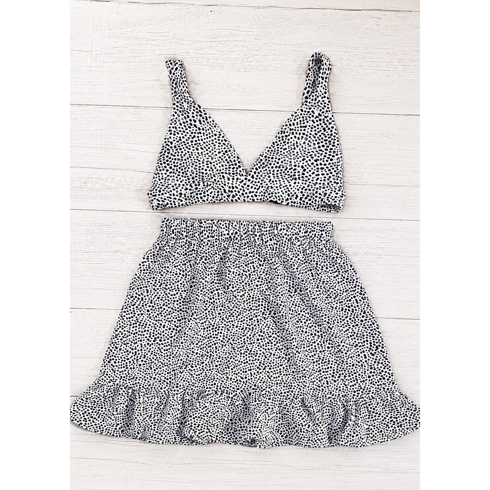 Princess Polly Polka Dot Two Piece Set Size 0 Ruffle Mini Skirt Bralette Concert